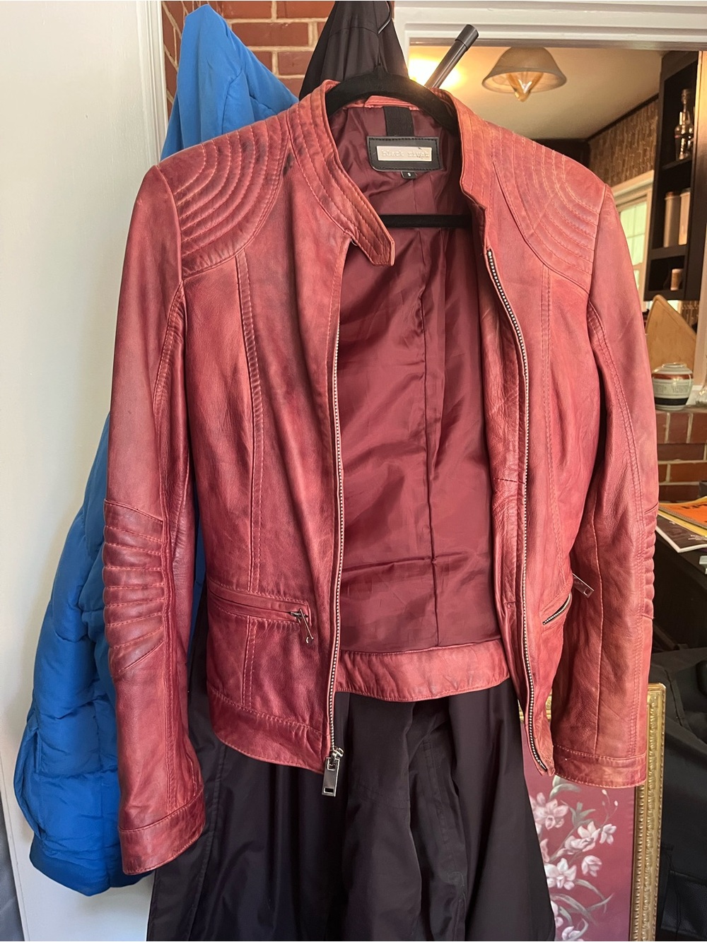 Black Rivet Rose Red Leather Jacket